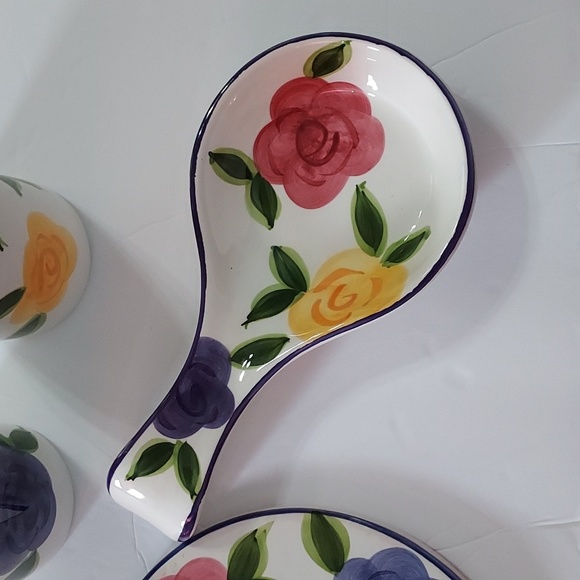 Flora di Roma 4pc.Range Set Earthenware,Handpainted Floral,EUC. - Picture 5 of 8